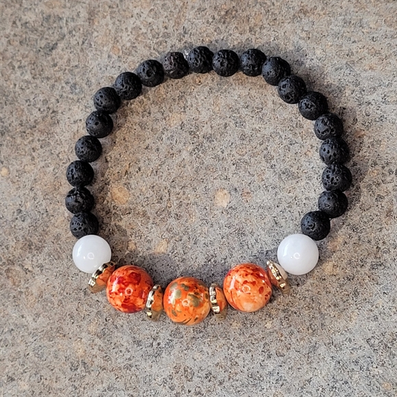 🖤3/$50 Quartz & Ceramic Swirl Handmade Lava Bead Bracelet - Picture 4 of 9